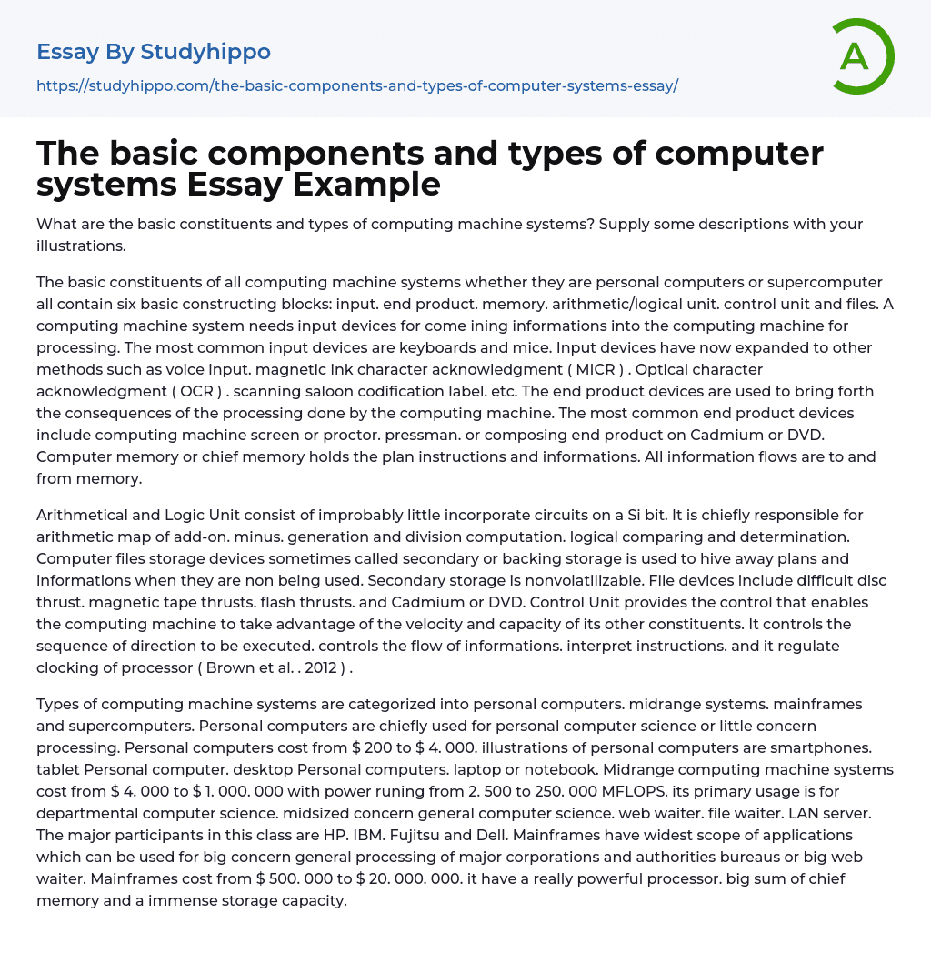 The basic components and types of computer systems Essay Example