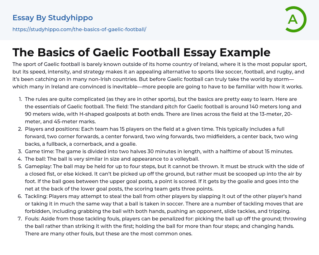 The Basics of Gaelic Football Essay Example