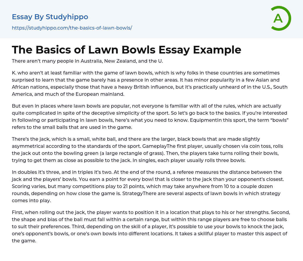 The Basics of Lawn Bowls Essay Example