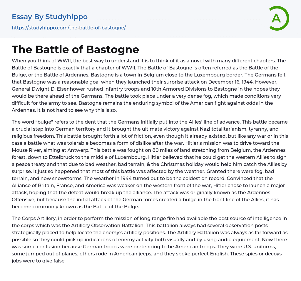 The Battle of Bastogne Essay Example