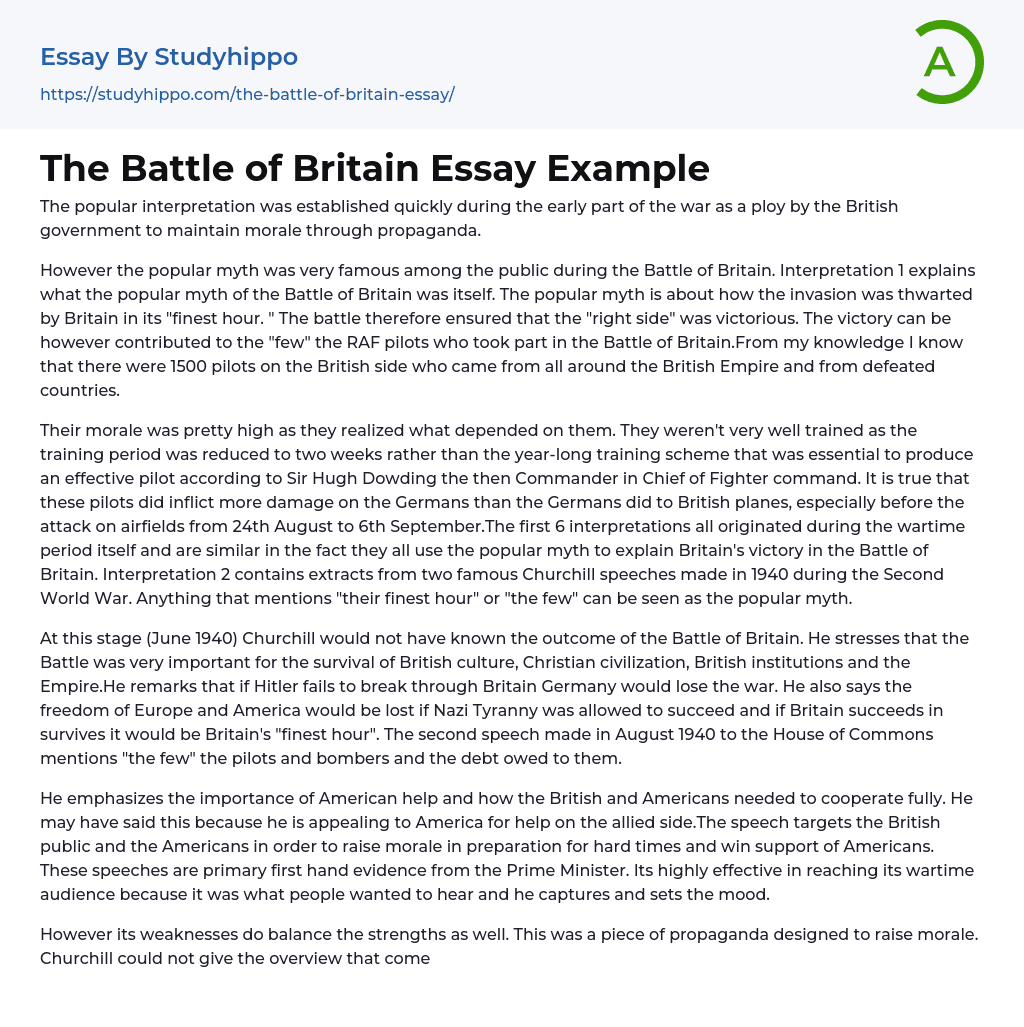 The Battle of Britain Essay Example