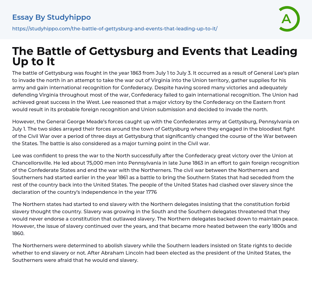 The Battle of Gettysburg and Events that Leading Up to It Essay Example