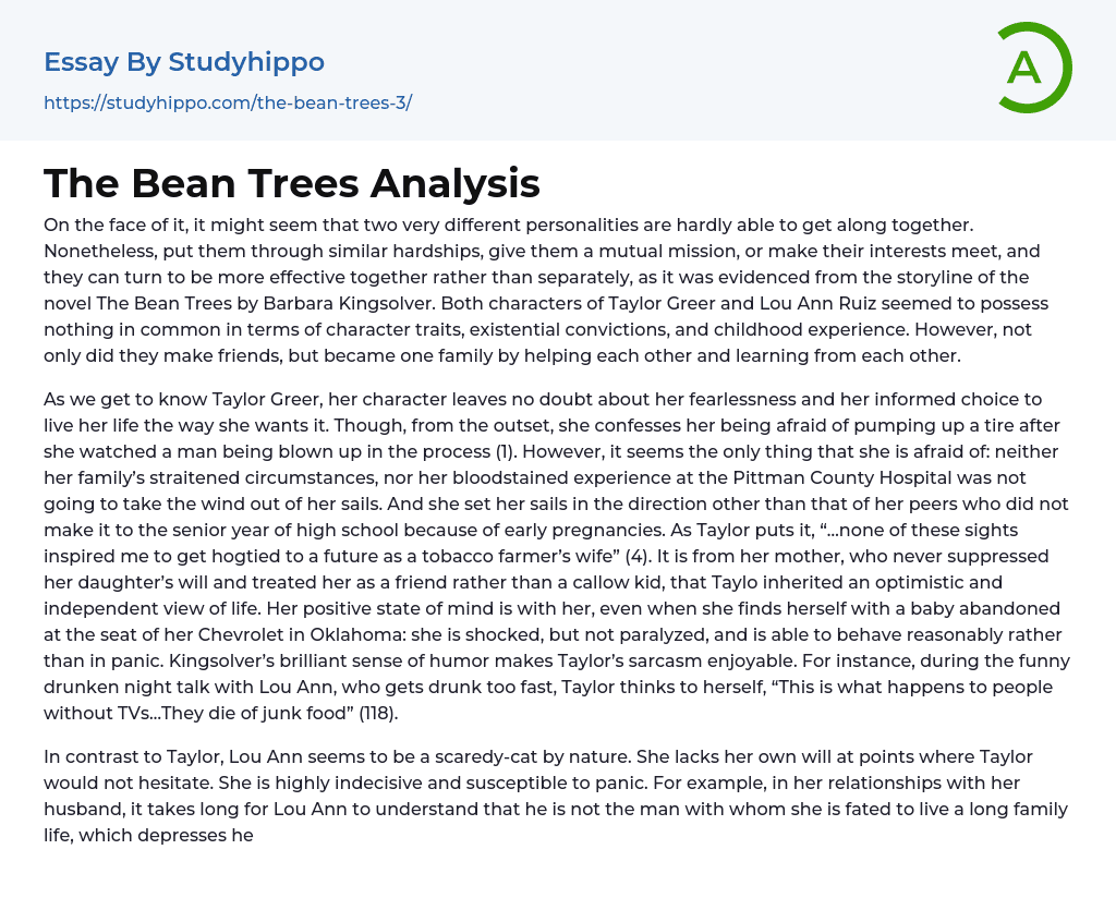 The Bean Trees Analysis Essay Example