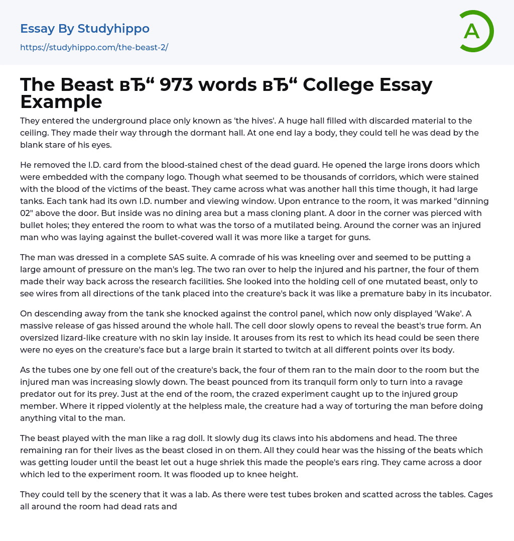 The Beast 973 words College Essay Example