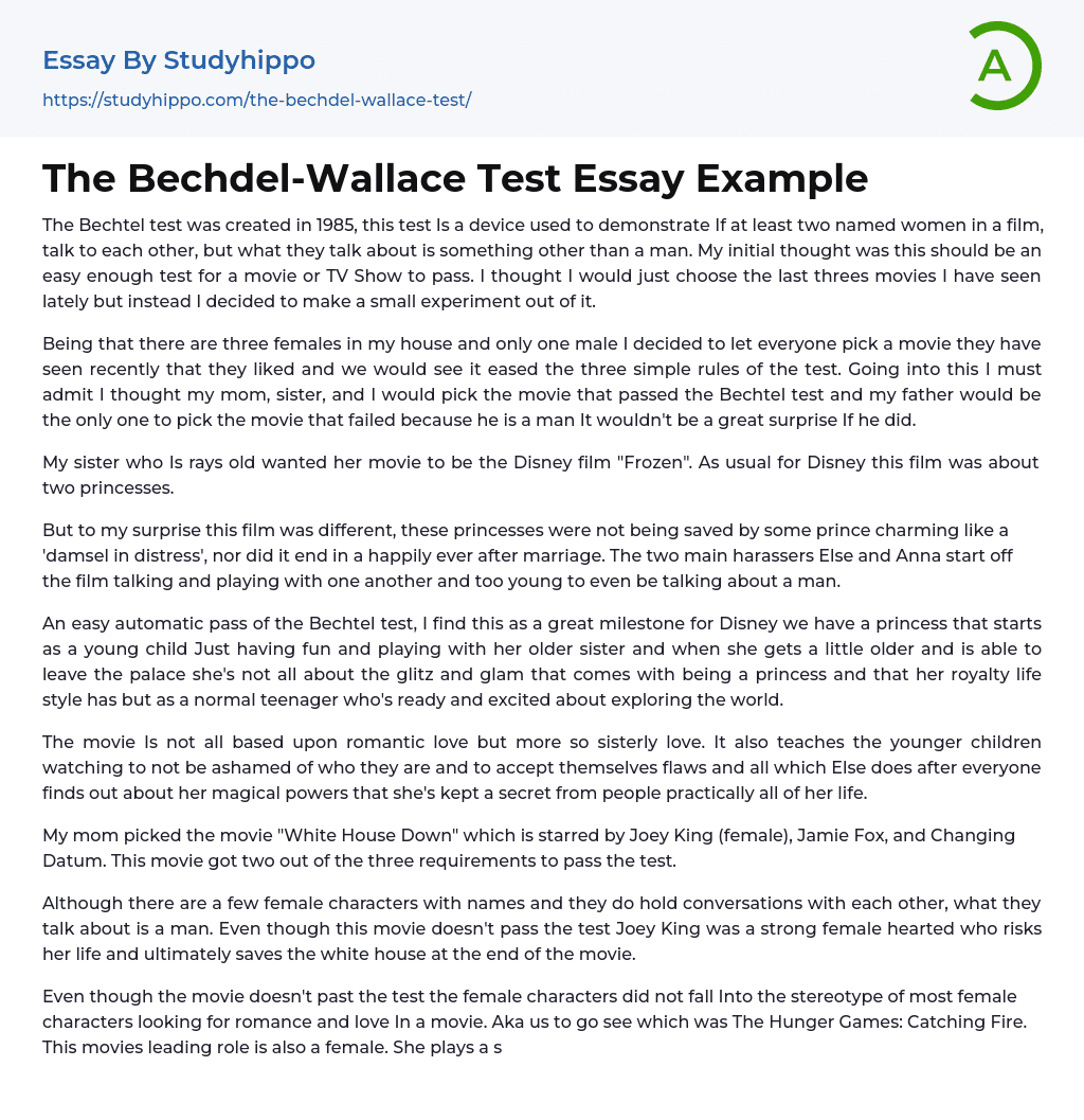 The Bechdel-Wallace Test Essay Example