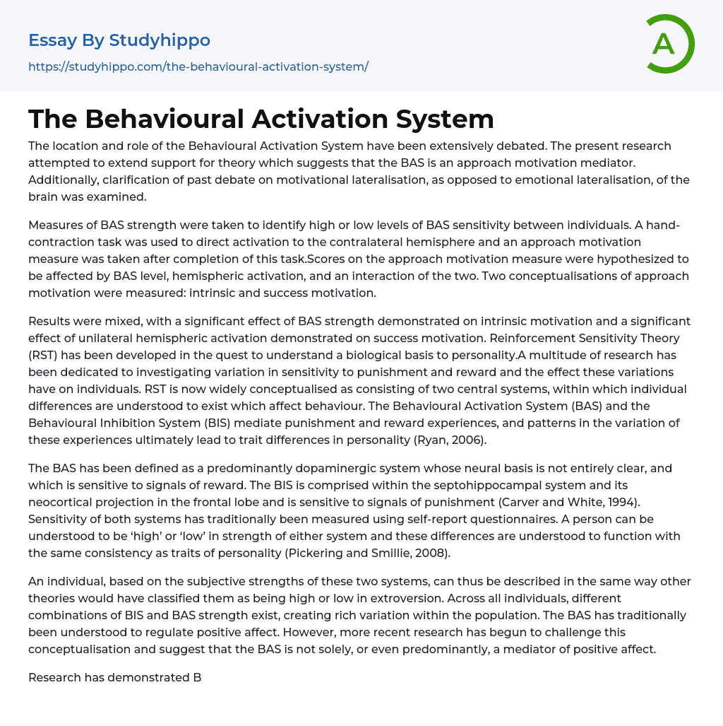 The Behavioural Activation System Essay Example