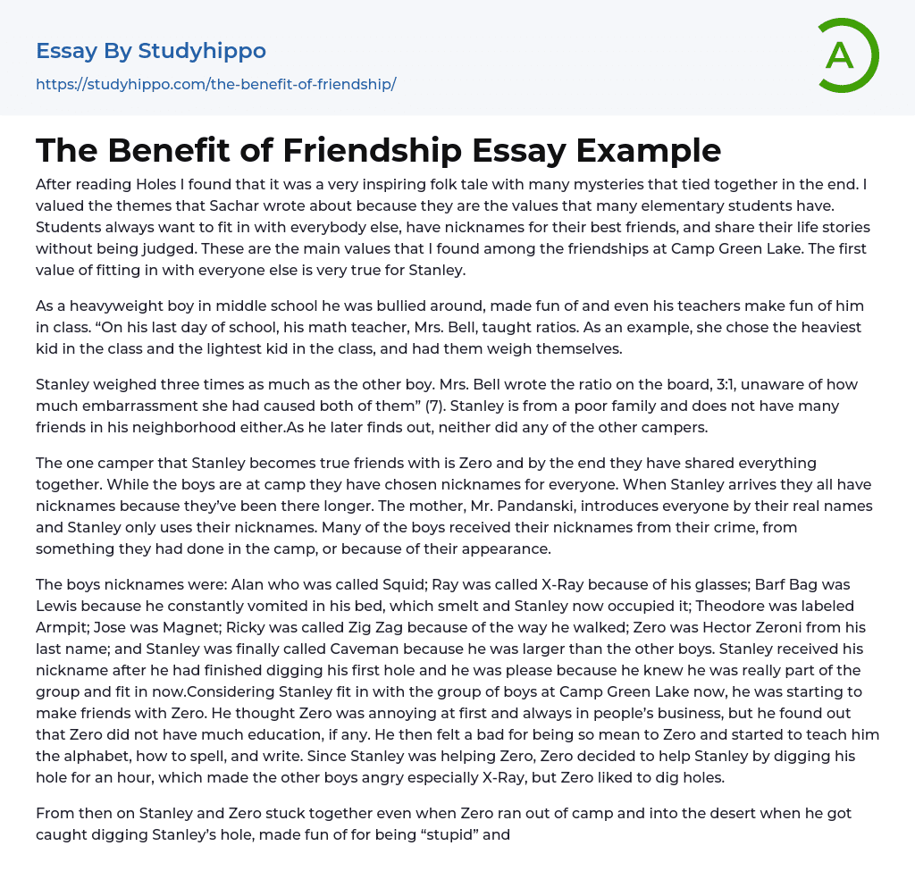 The Benefit of Friendship Essay Example