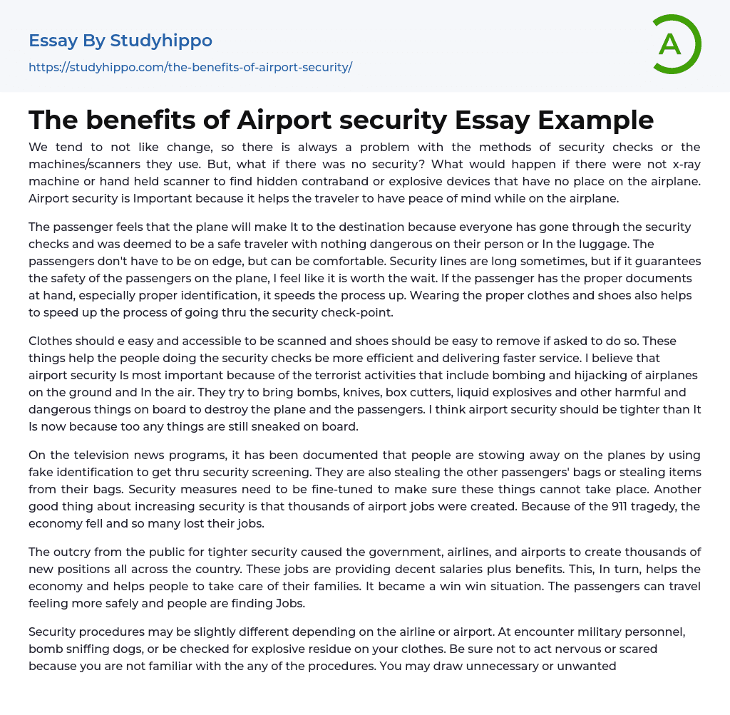 The benefits of Airport security Essay Example