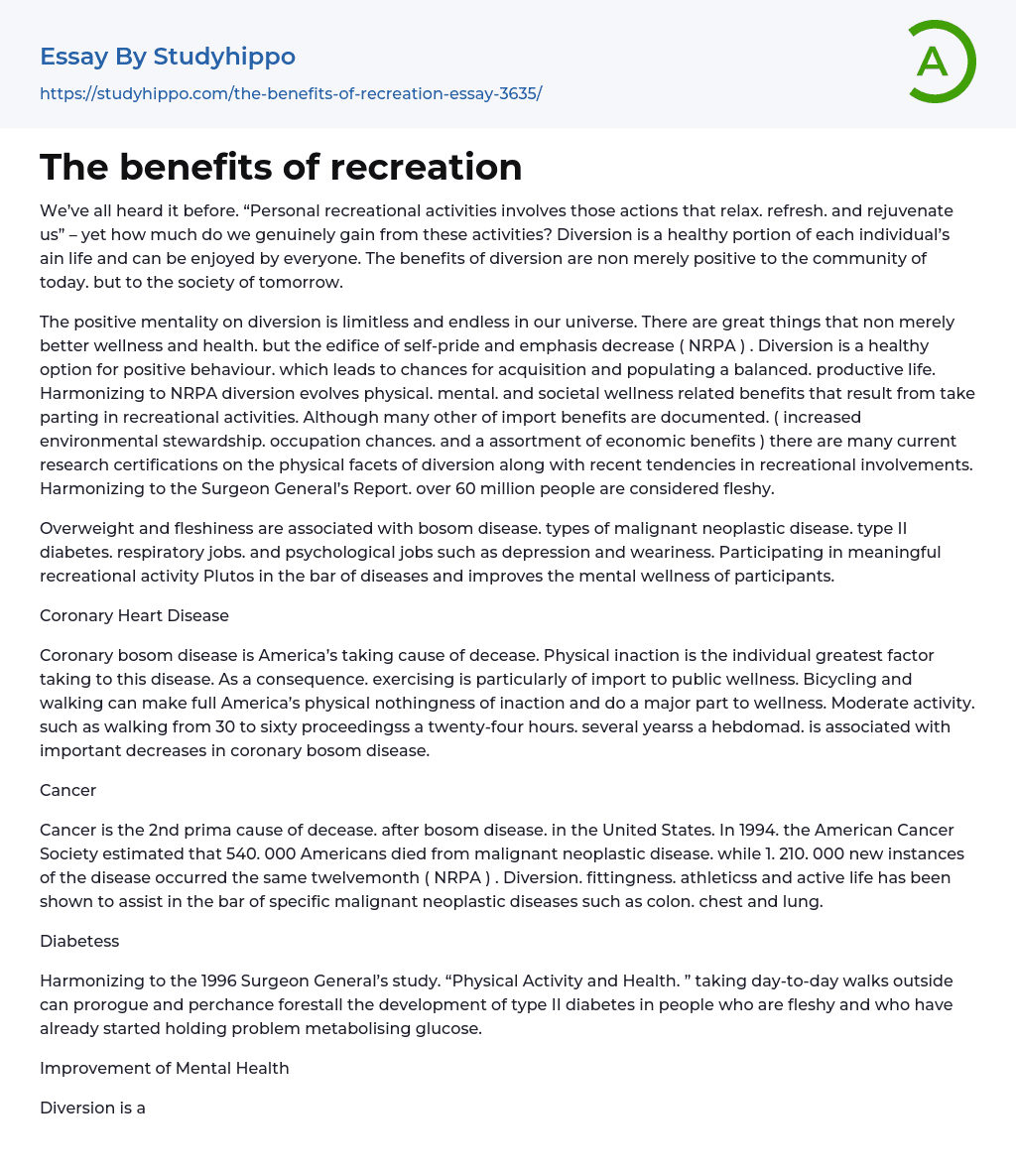 purpose of recreation essay