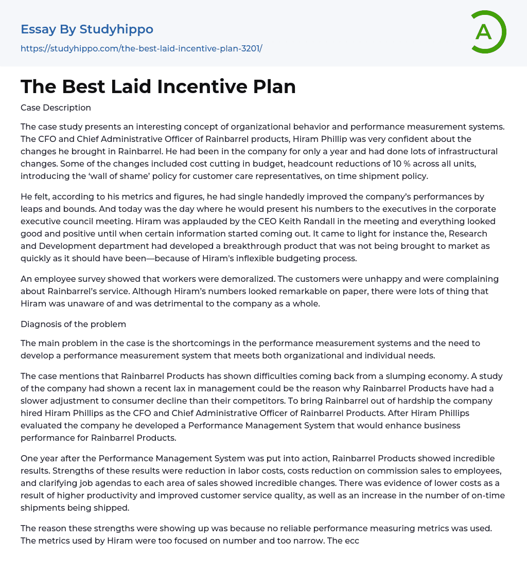 The Best Laid Incentive Plan Essay Example