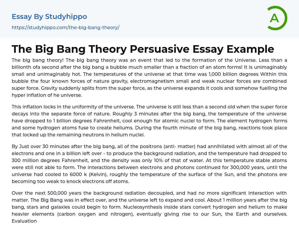 The Big Bang Theory Persuasive Essay Example