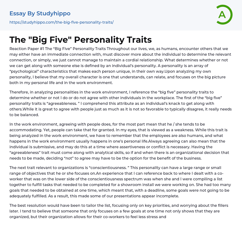 big five personality traits essay