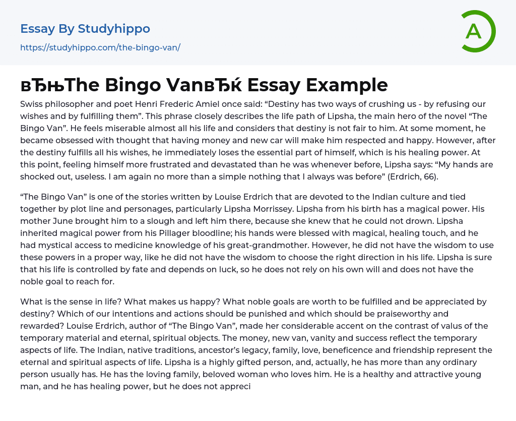 “The Bingo Van” Essay Example