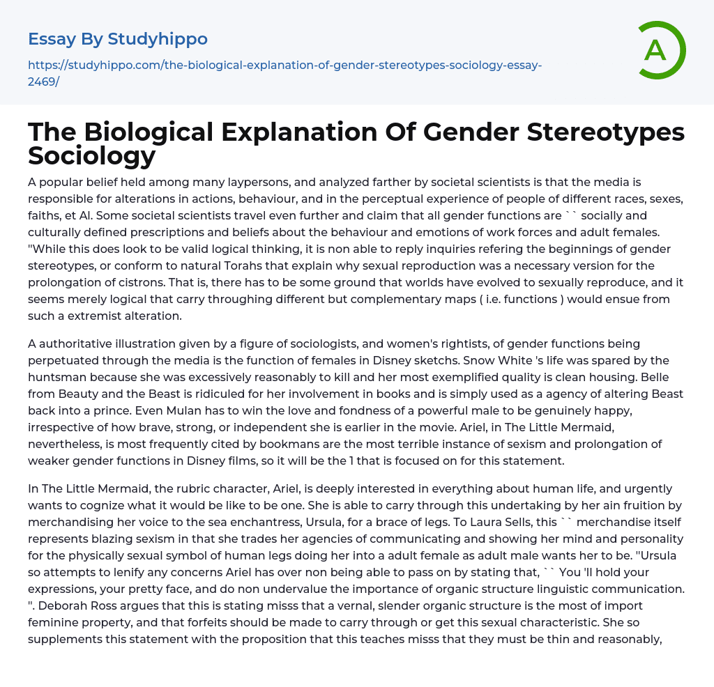 The Biological Explanation Of Gender Stereotypes Sociology Essay Example
