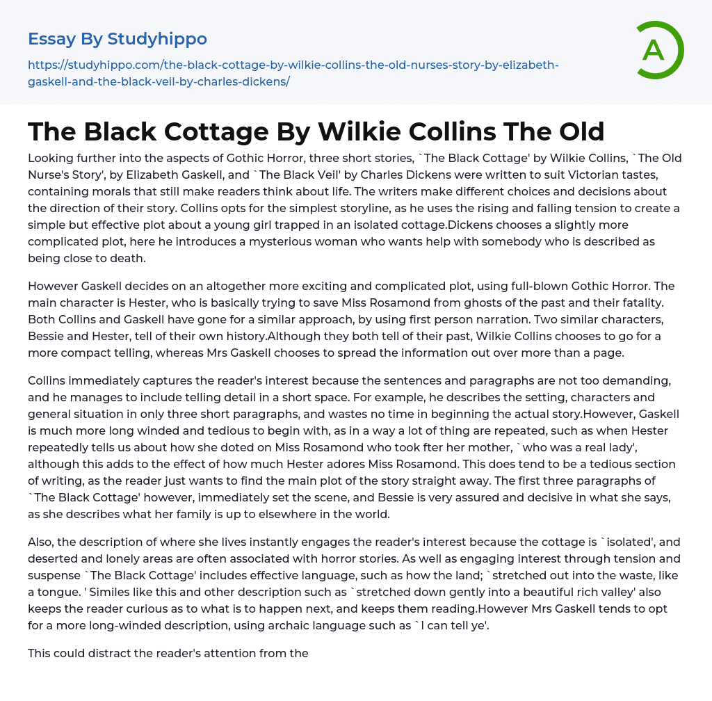 The Black Cottage By Wilkie Collins The Old Essay Example
