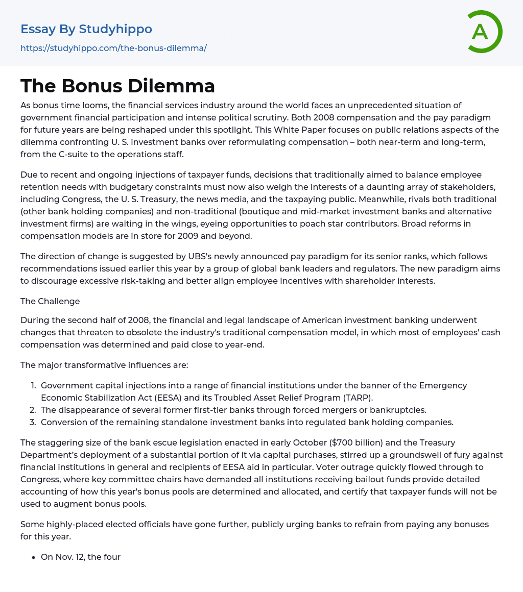 The Bonus Dilemma Essay Example