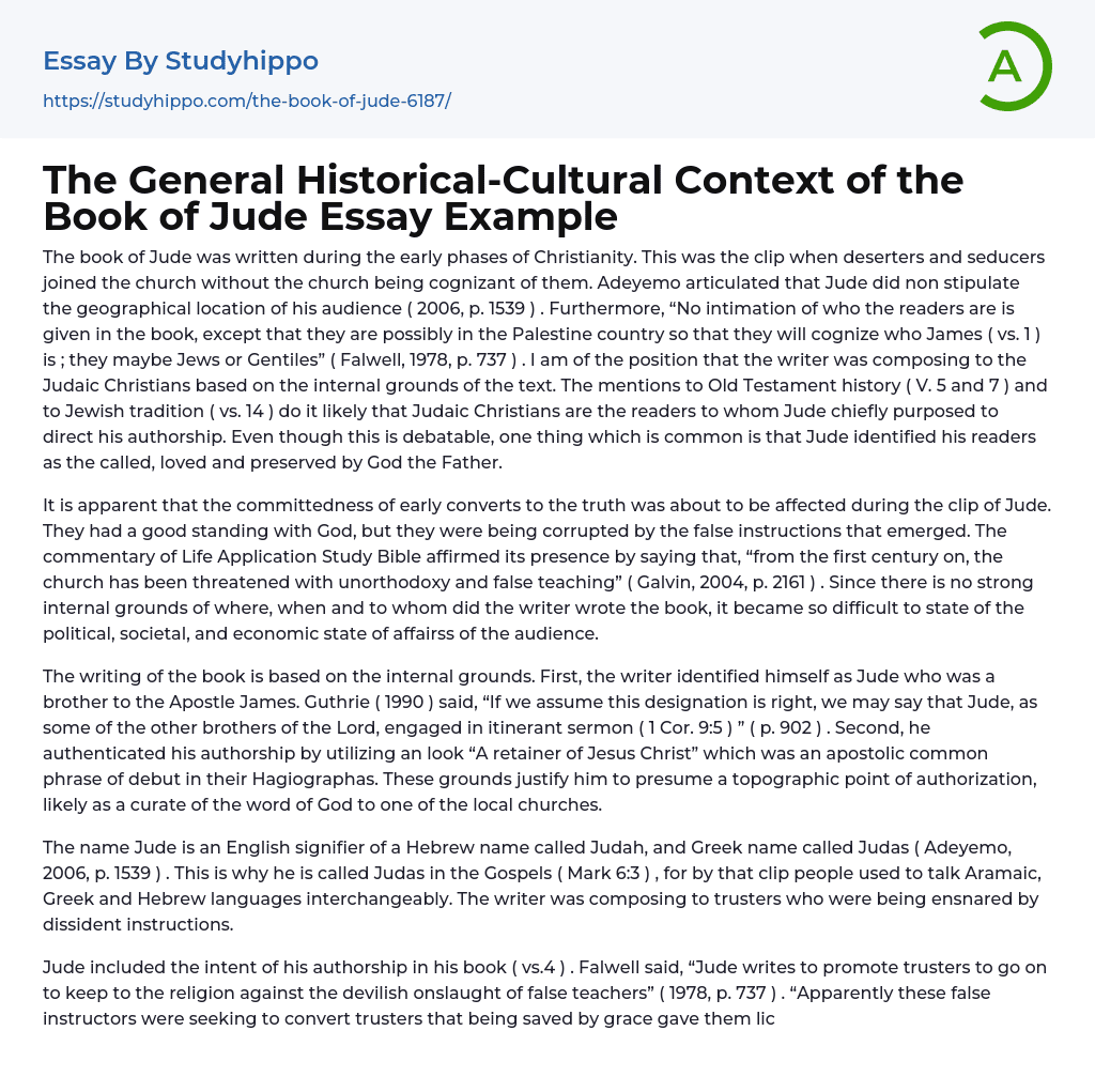 The General Historical-Cultural Context of the Book of Jude Essay Example
