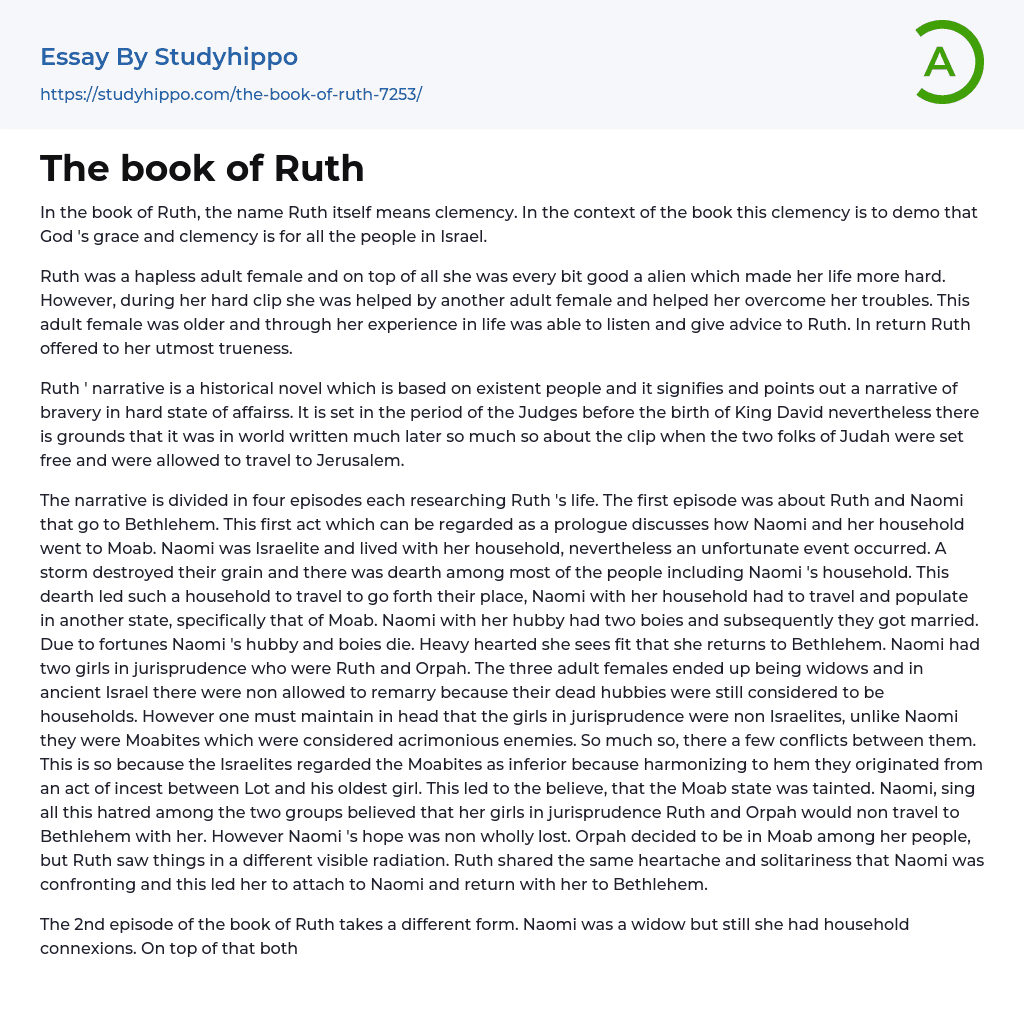The book of Ruth Essay Example
