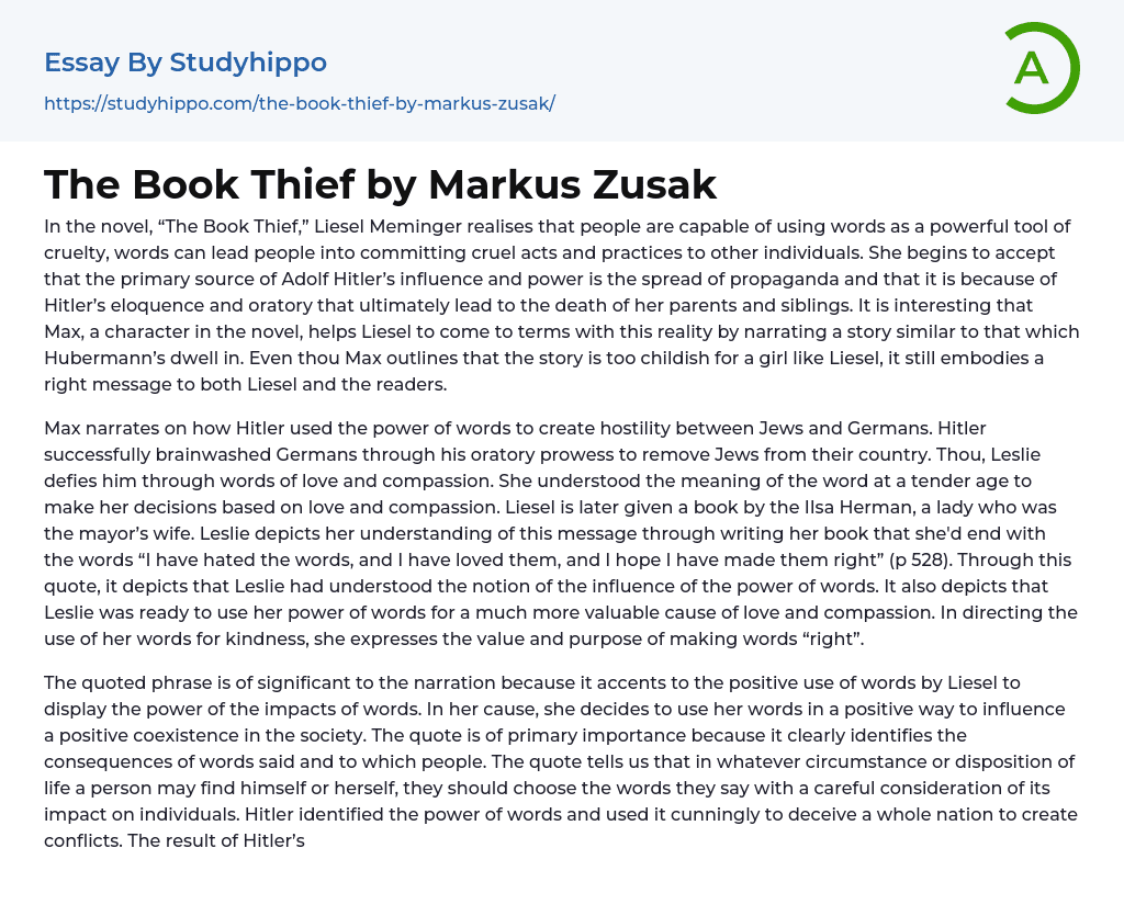 The Book Thief by Markus Zusak Essay Example