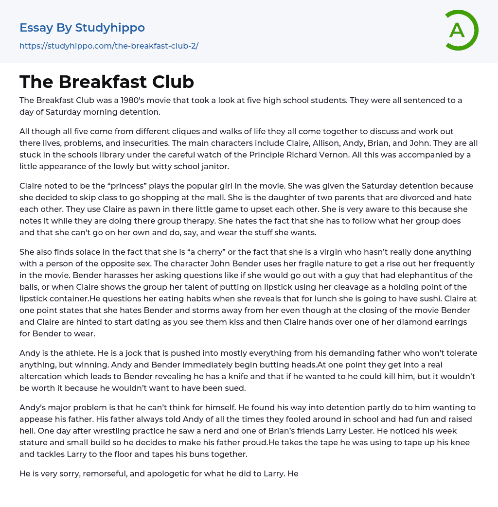 The Breakfast Club Essay Example