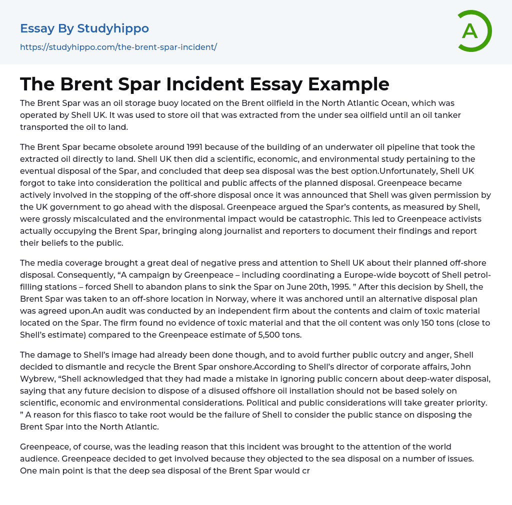 The Brent Spar Incident Essay Example