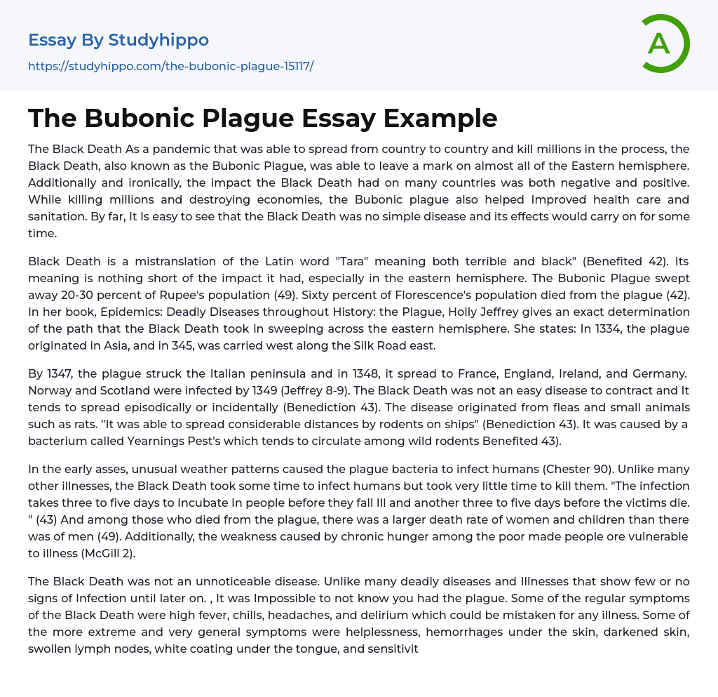 The Bubonic Plague Essay Example