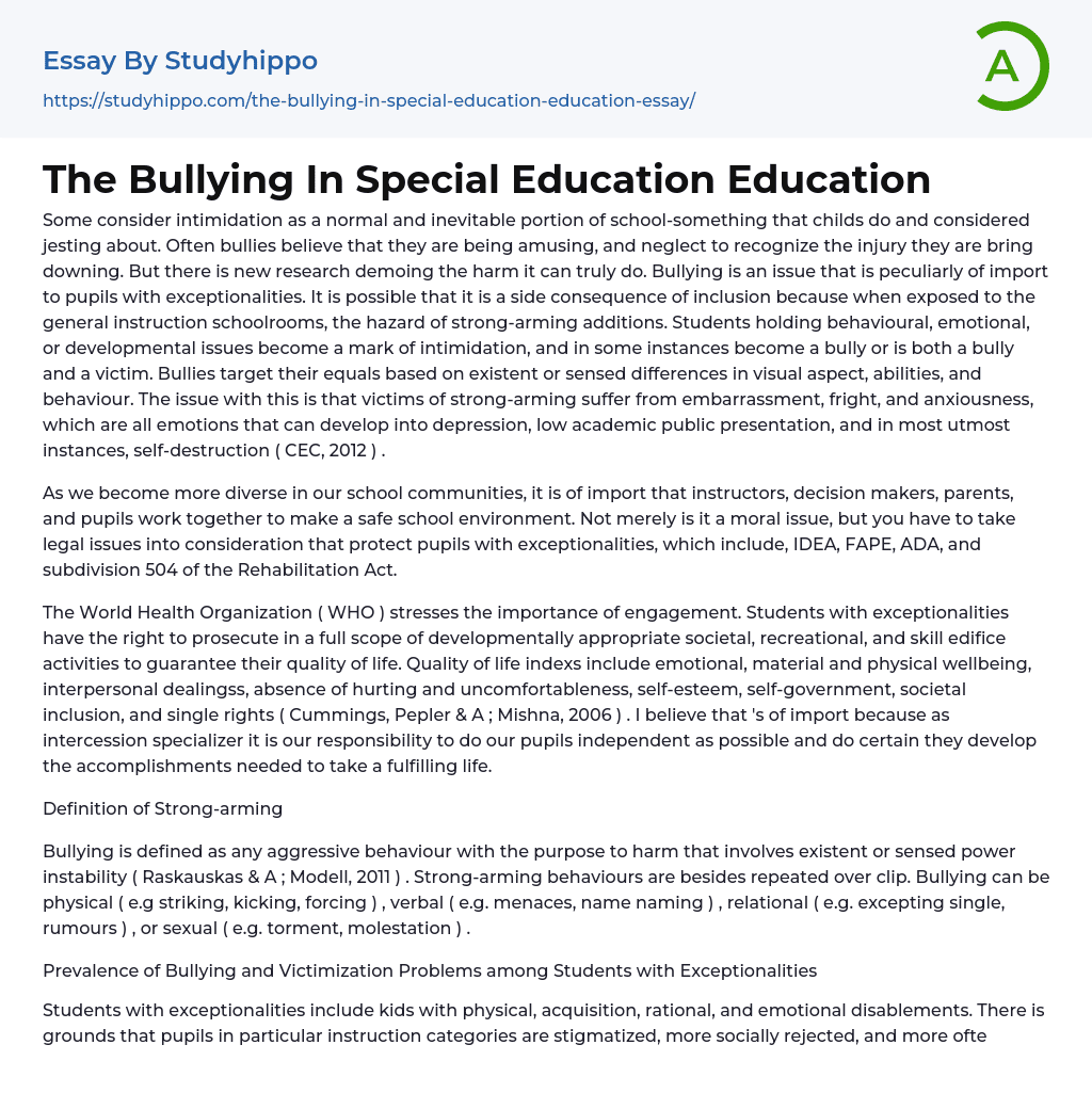 The Bullying In Special Education Education Essay Example