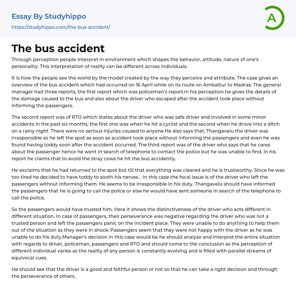 The bus accident Essay Example