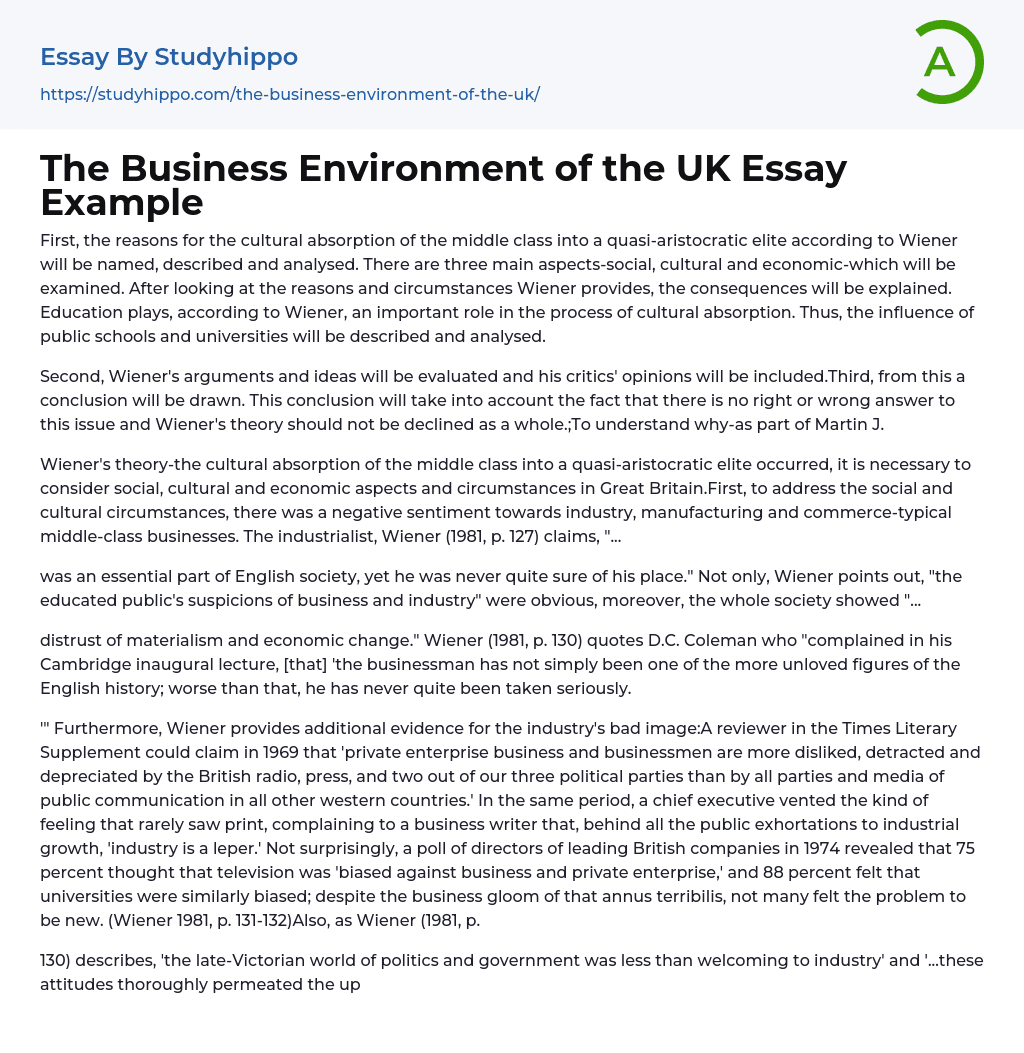 The Business Environment of the UK Essay Example