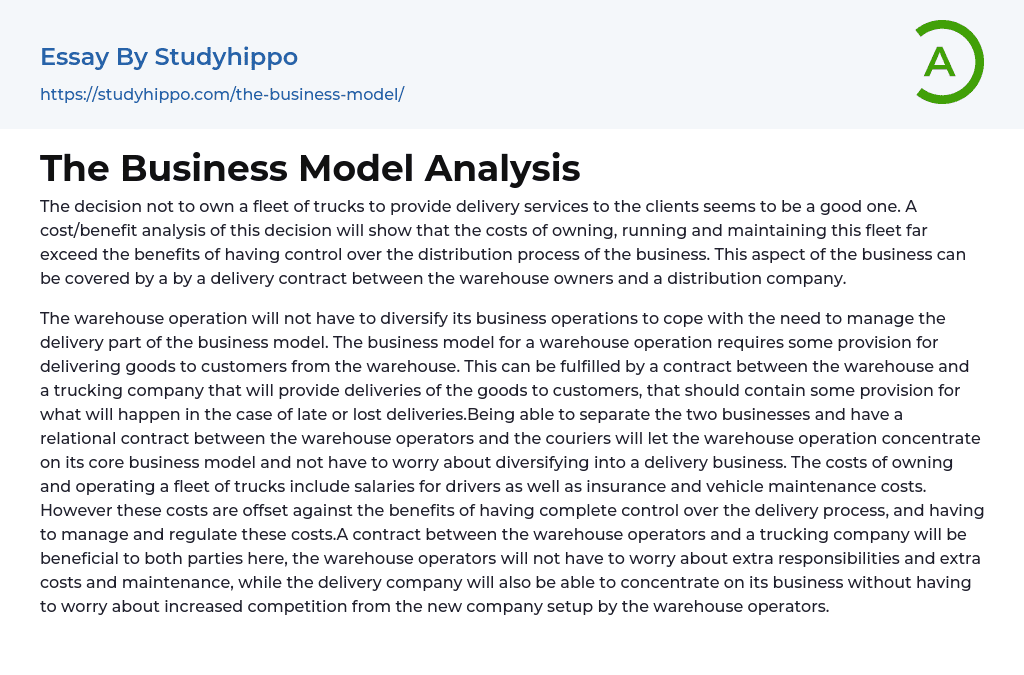The Business Model Analysis Essay Example