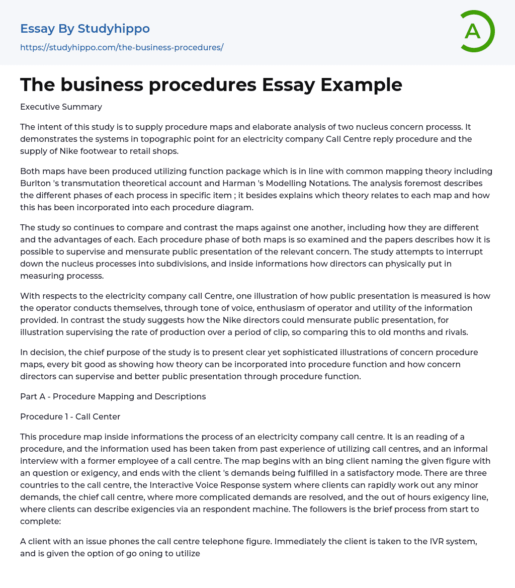 The business procedures Essay Example