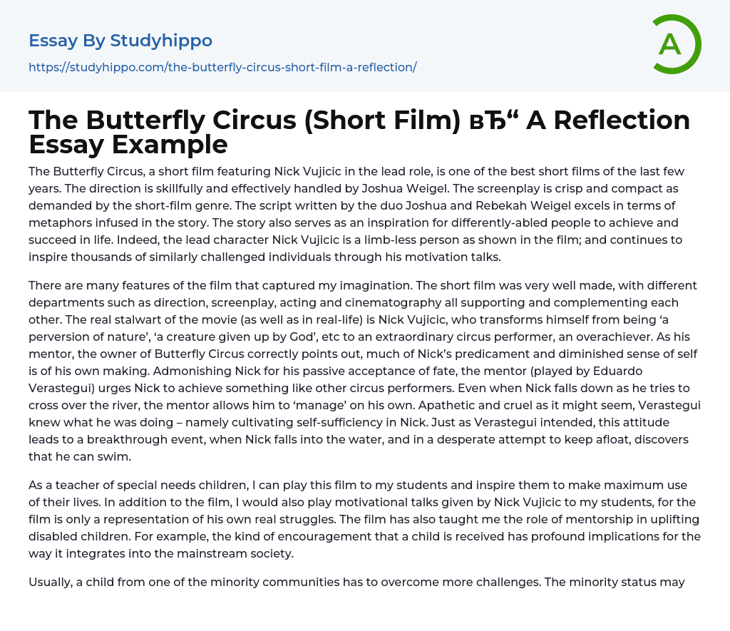 The Butterfly Circus (Short Film) A Reflection Essay Example