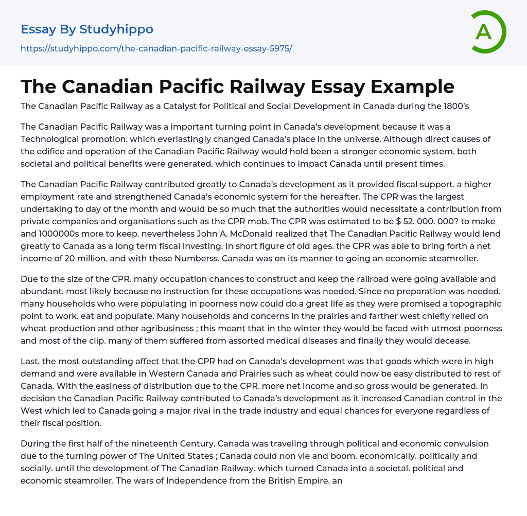 The Canadian Pacific Railway Essay Example