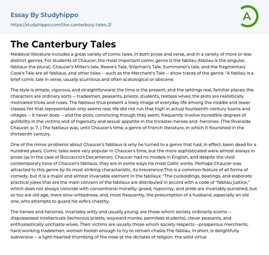 The Canterbury Tales Essay Example