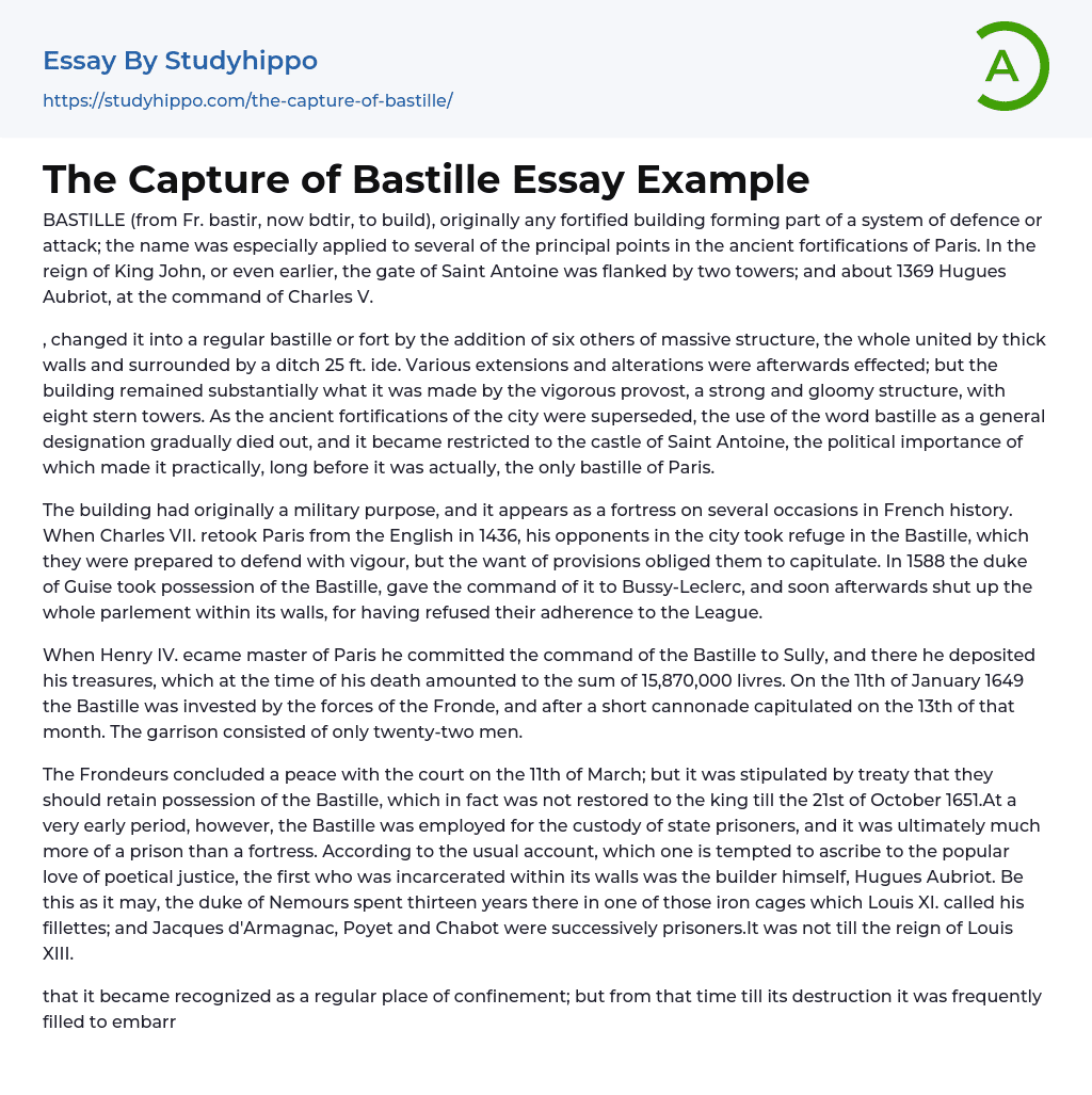 The Capture of Bastille Essay Example