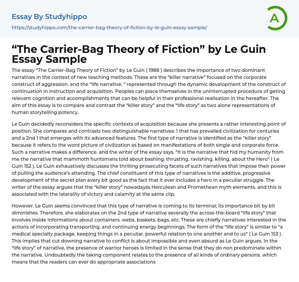 “The Carrier-Bag Theory of Fiction” by Le Guin Essay Sample