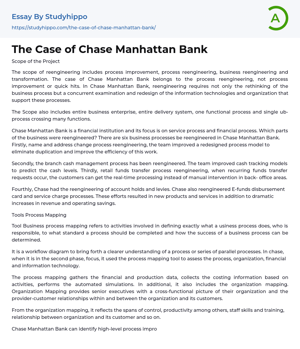 The Case of Chase Manhattan Bank Essay Example