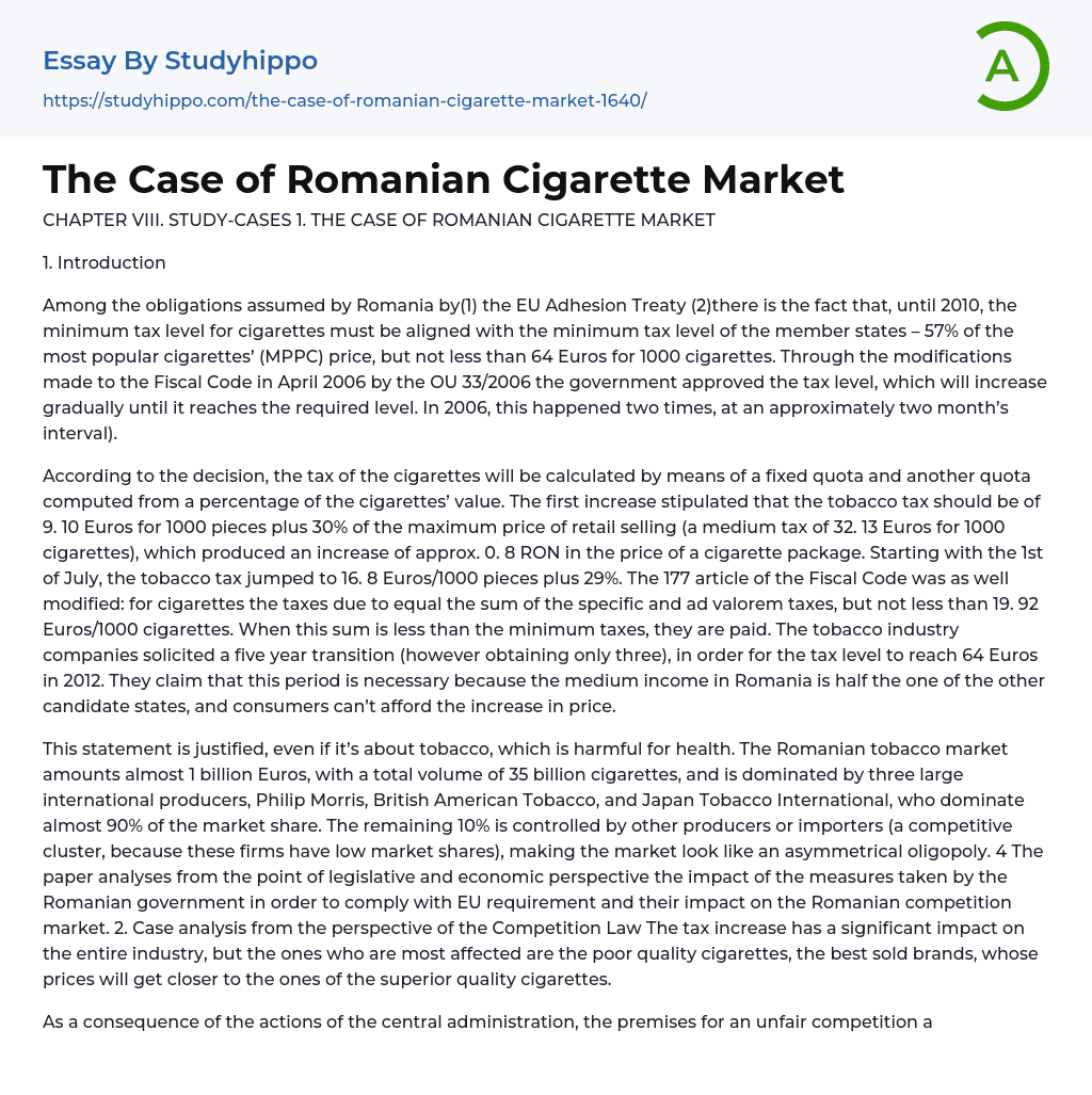 The Case of Romanian Cigarette Market Essay Example