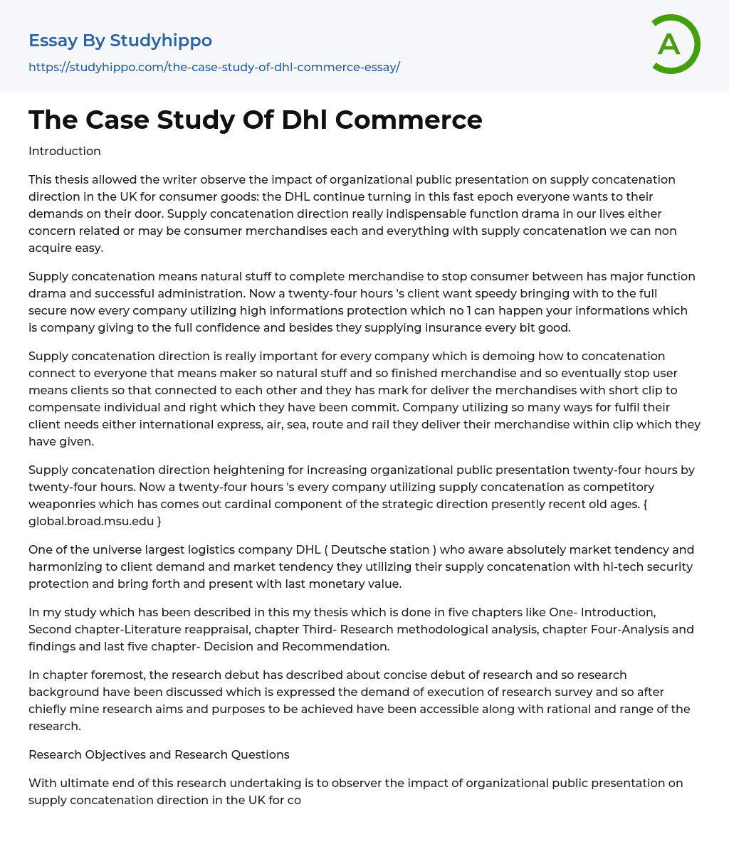 The Case Study Of Dhl Commerce Essay Example