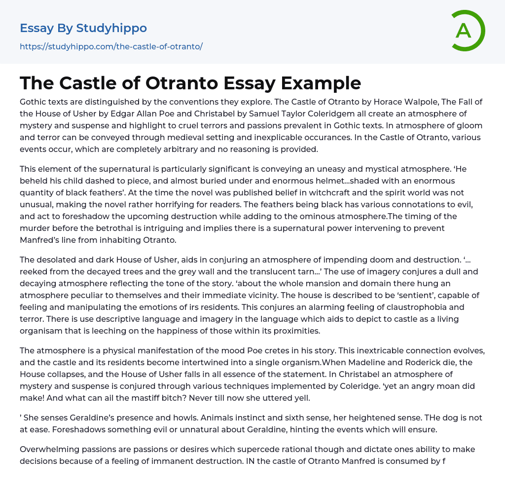 The Castle of Otranto Essay Example