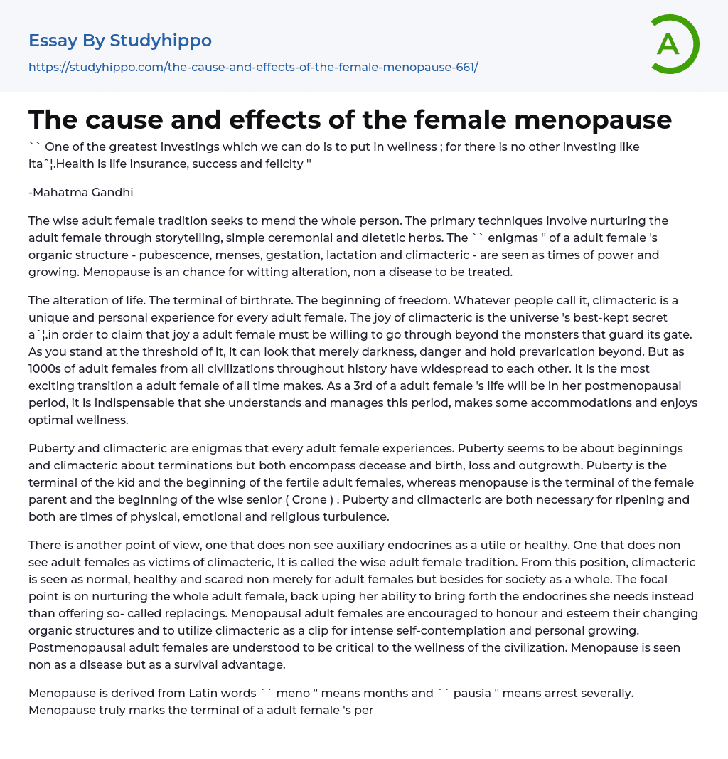 The cause and effects of the female menopause Essay Example