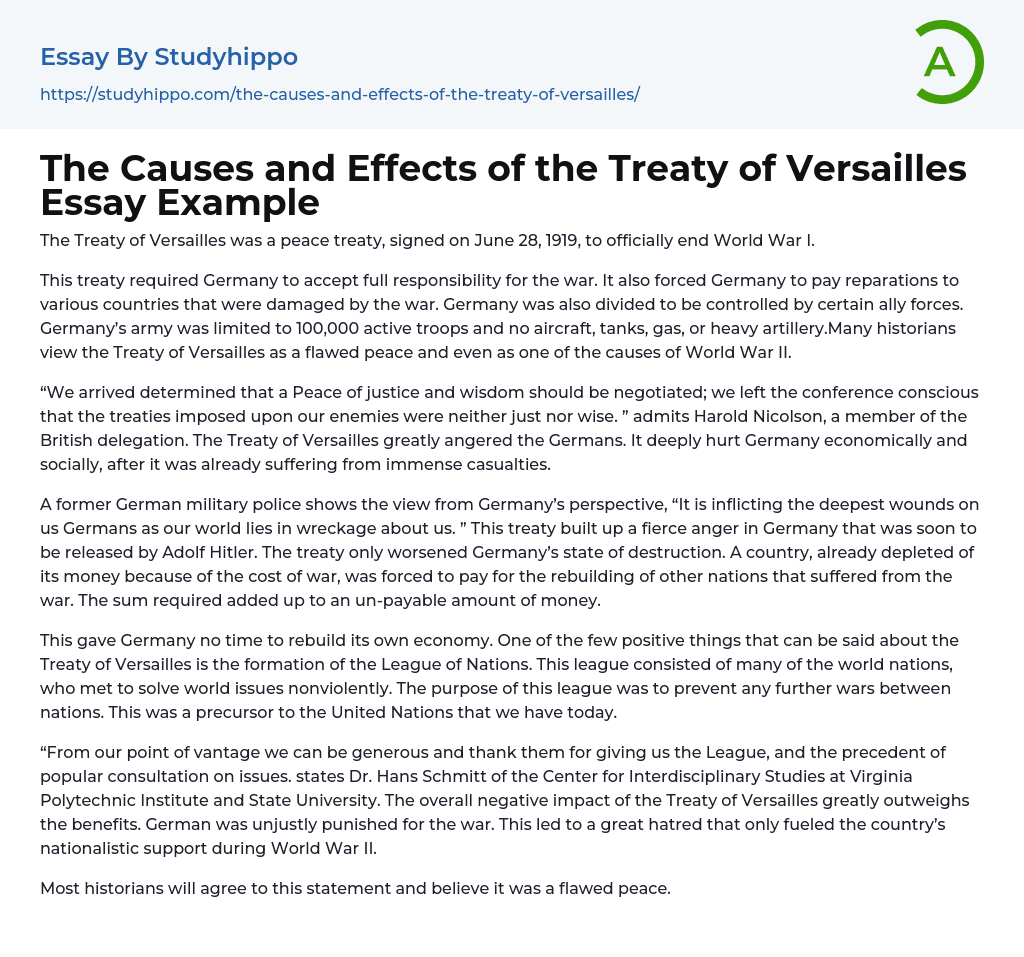 treaty of versailles unfair essay