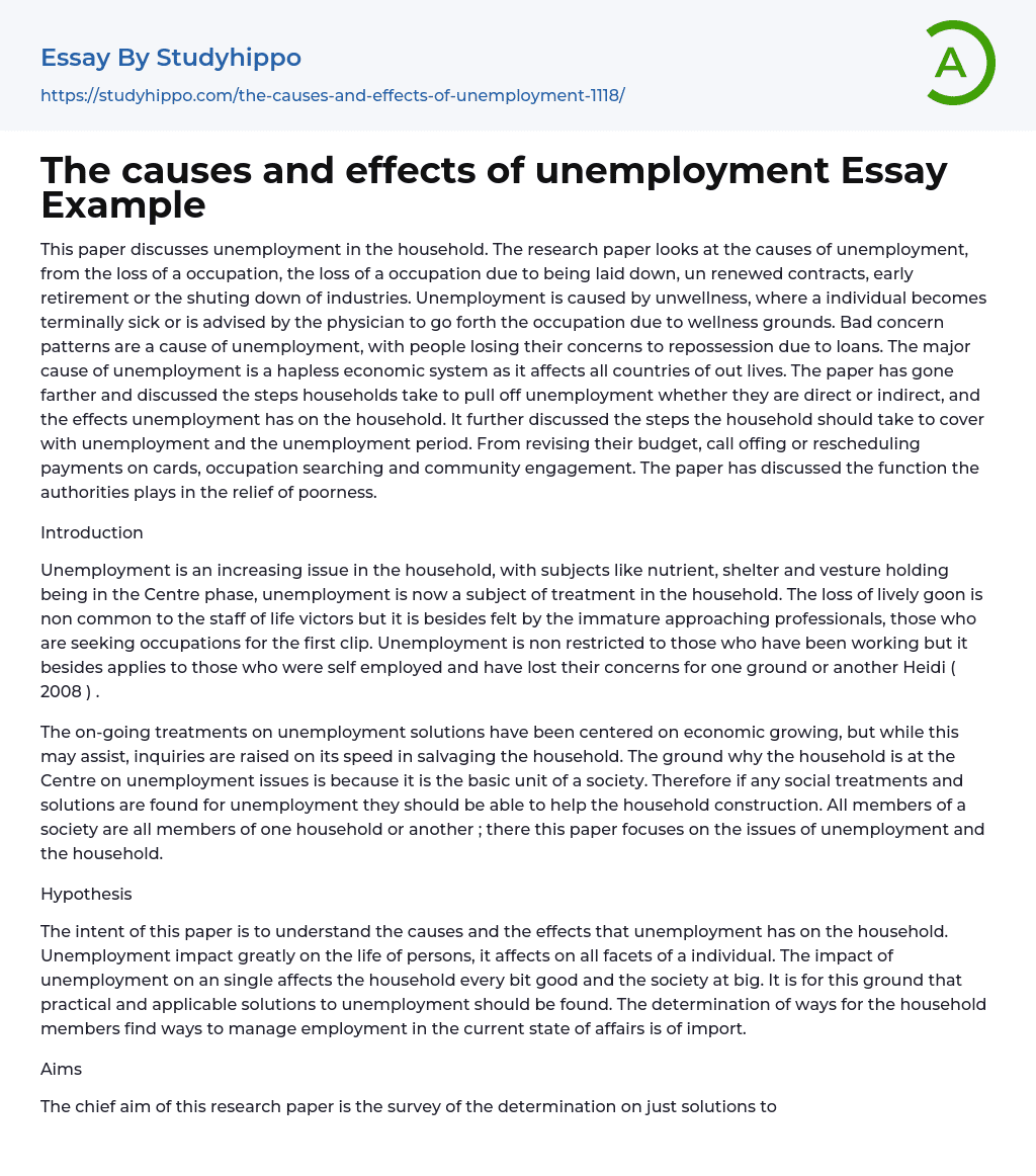 The causes and effects of unemployment Essay Example
