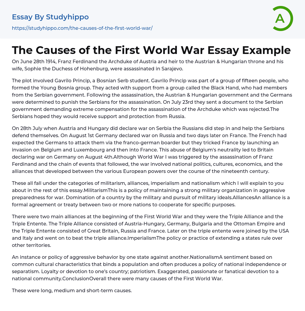 causes of first world war essay