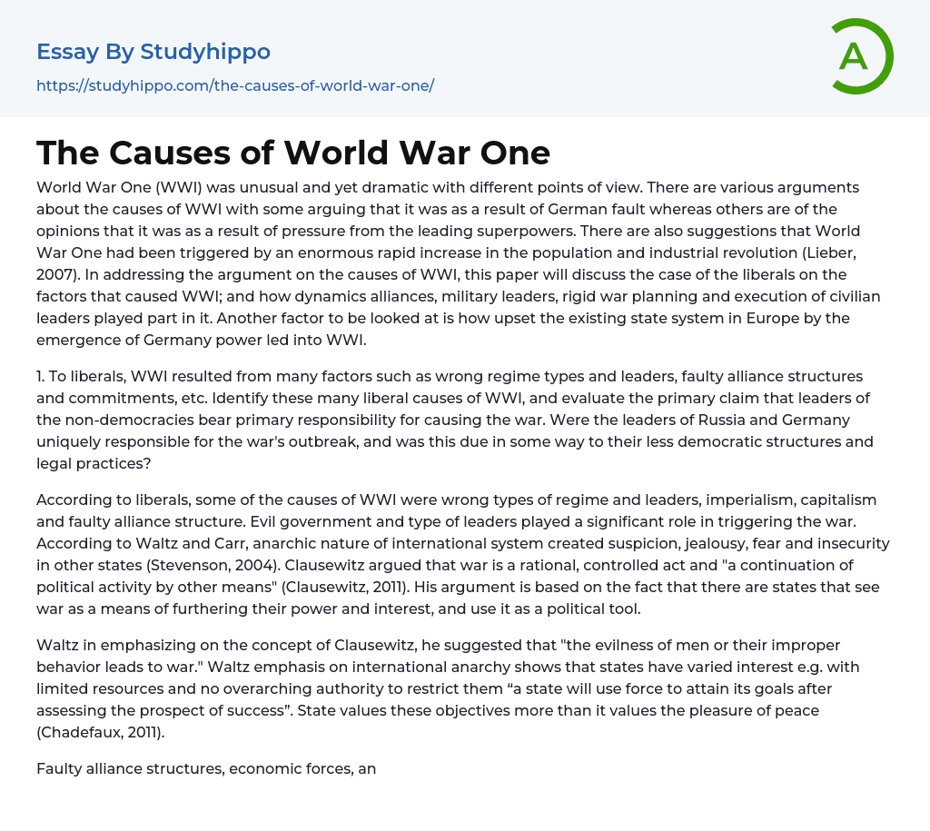 causes of the world war one essay