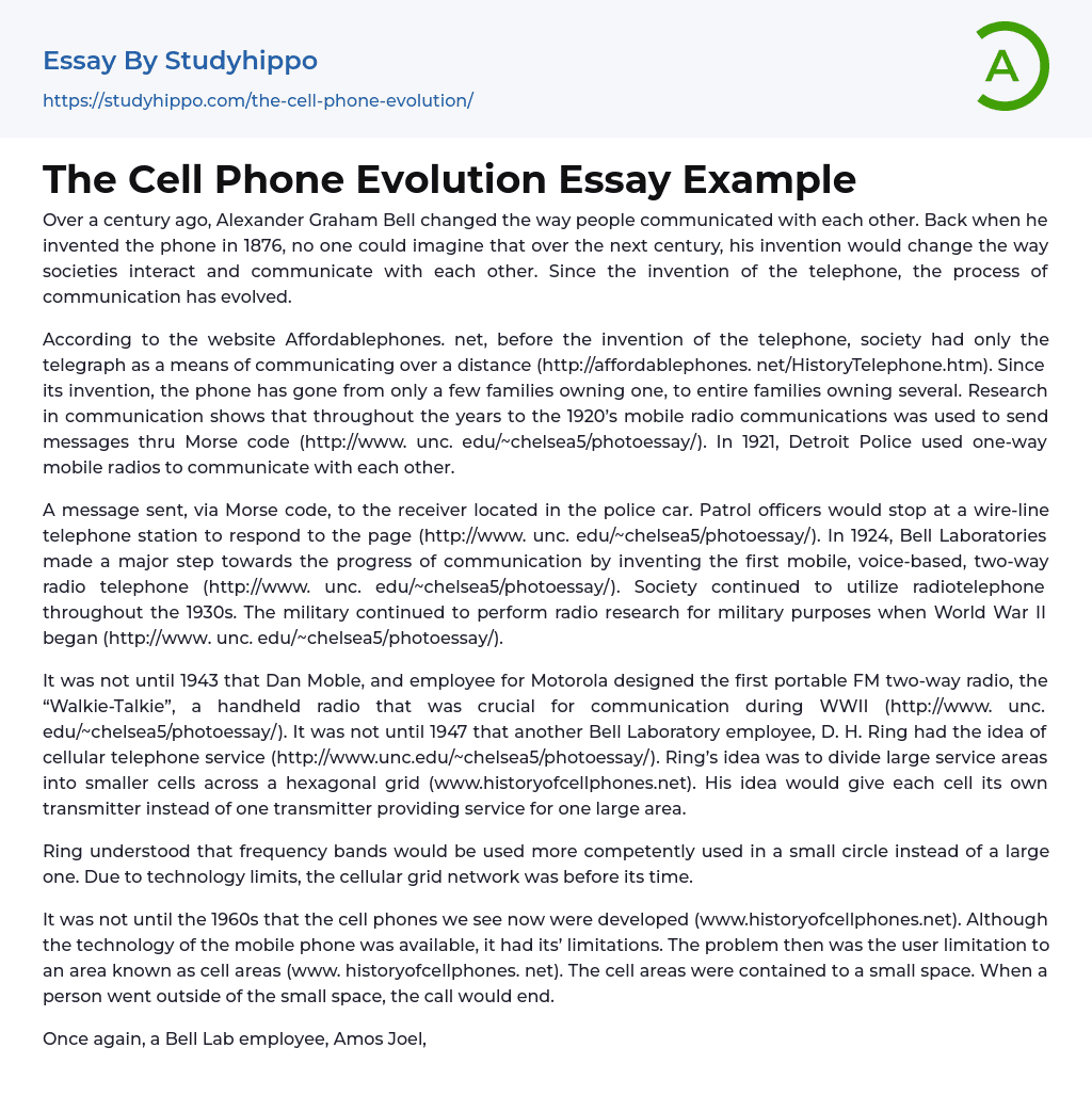 The Cell Phone Evolution Essay Example