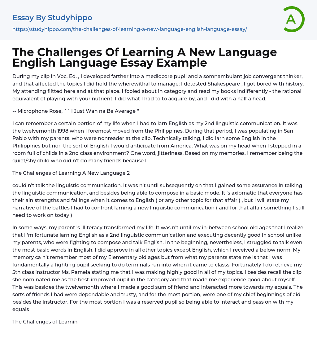 The Challenges Of Learning A New Language English Language Essay Example