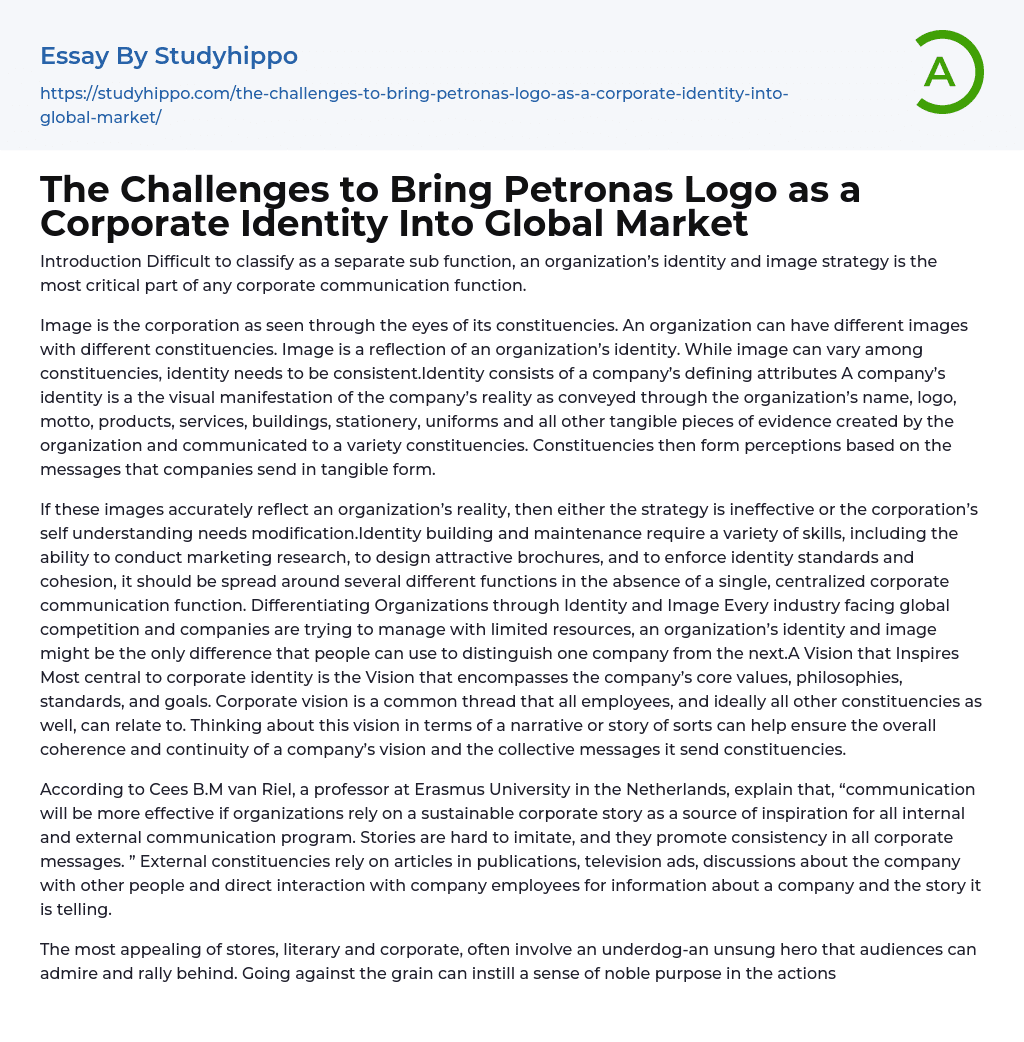 The Challenges to Bring Petronas Logo as a Corporate Identity Into Global Market Essay Example
