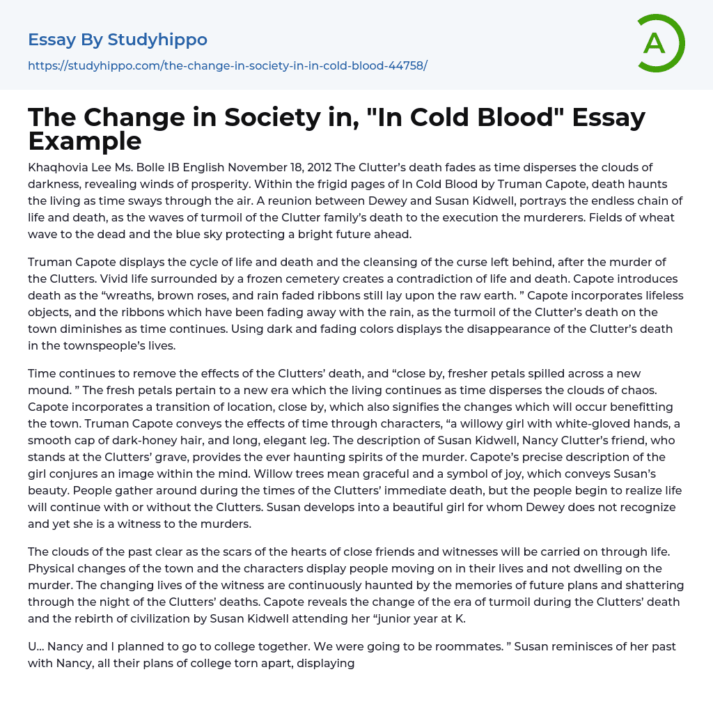 The Change in Society in “In Cold Blood” Essay Example