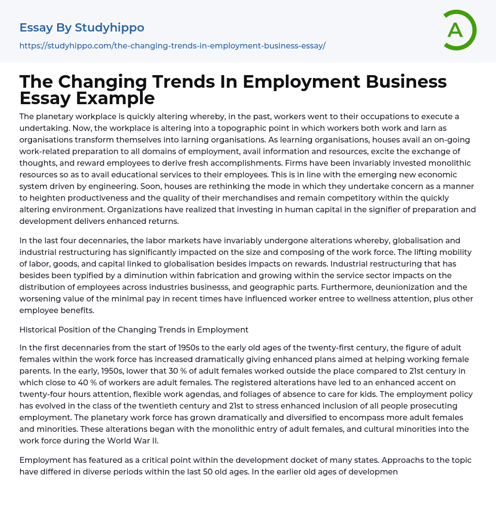 The Changing Trends In Employment Business Essay Example